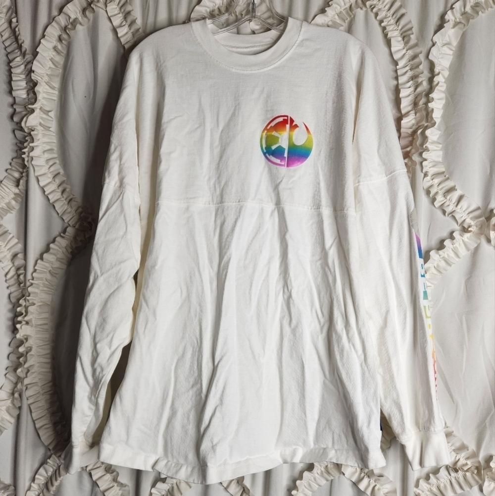 Disney Star Wars Pride White Rainbow Spirit Jersey Long Sleeve Sz Large